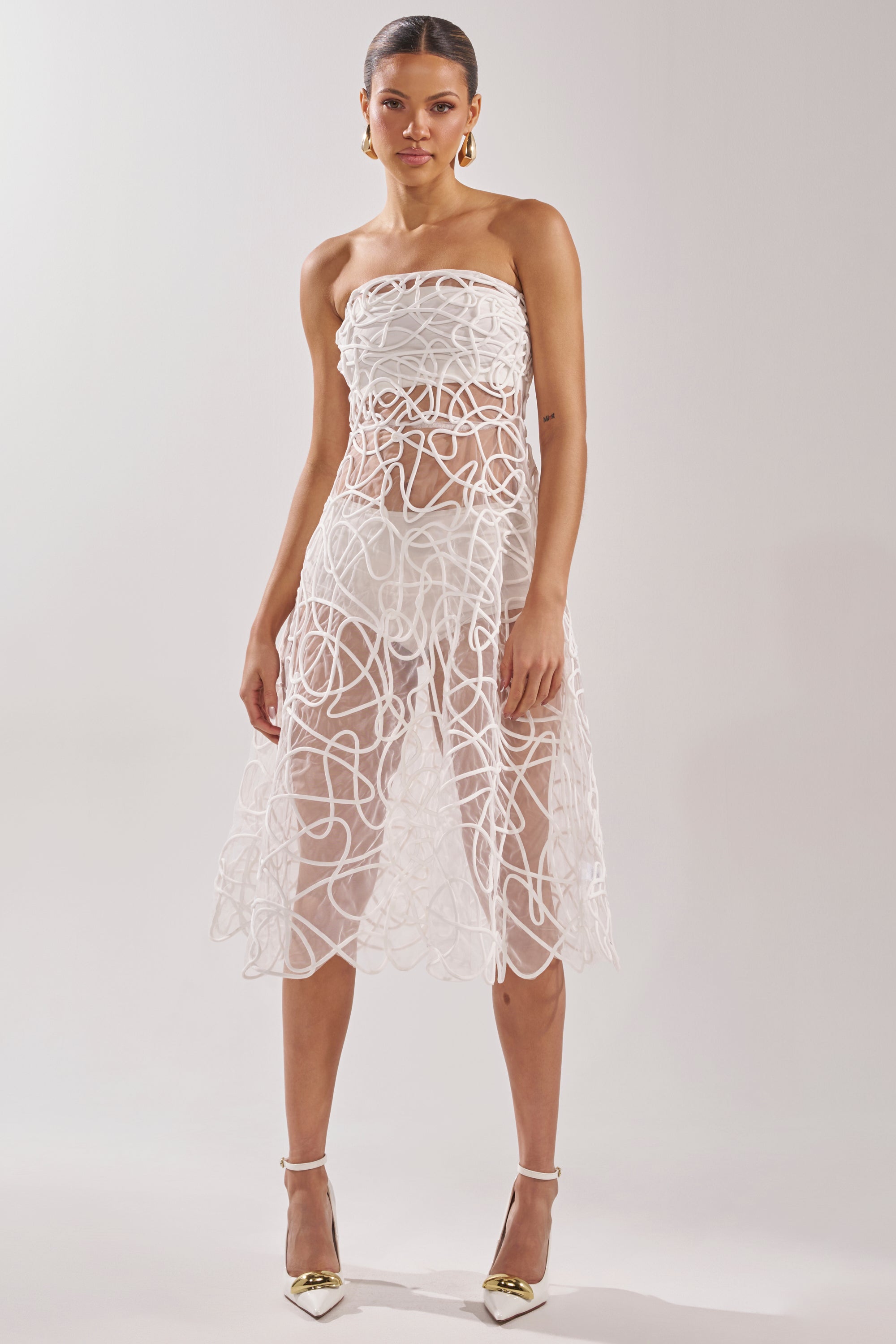 MAYA ABSTRACT MIDI DRESS IN WHITE