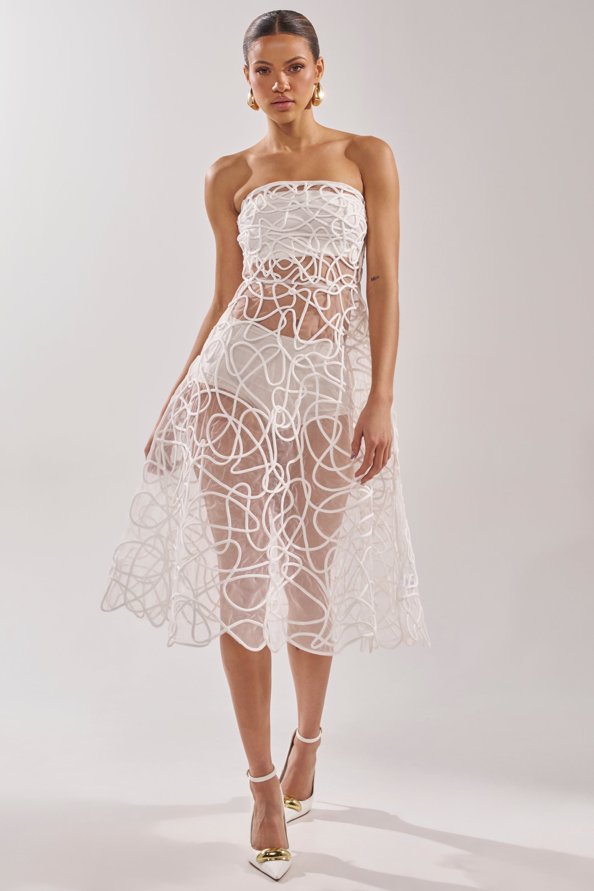 MAYA ABSTRACT MIDI DRESS IN WHITE