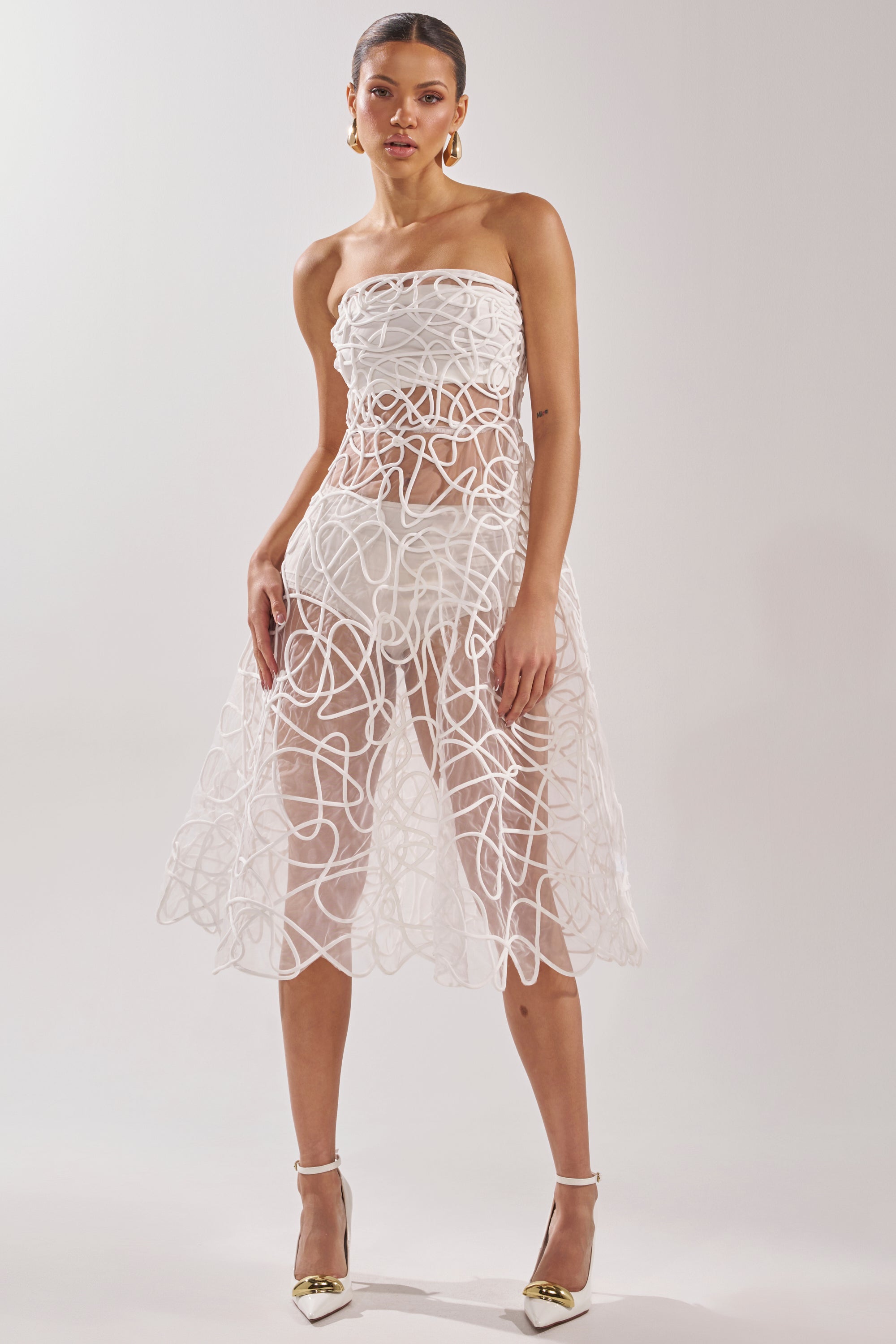 MAYA ABSTRACT MIDI DRESS IN WHITE