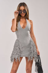 GAME CHANGER HALTER FRINGE MINI DRESS