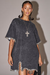 COOL GIRL EMBELLISHED TEE SHIRT DRESS IN BLACK