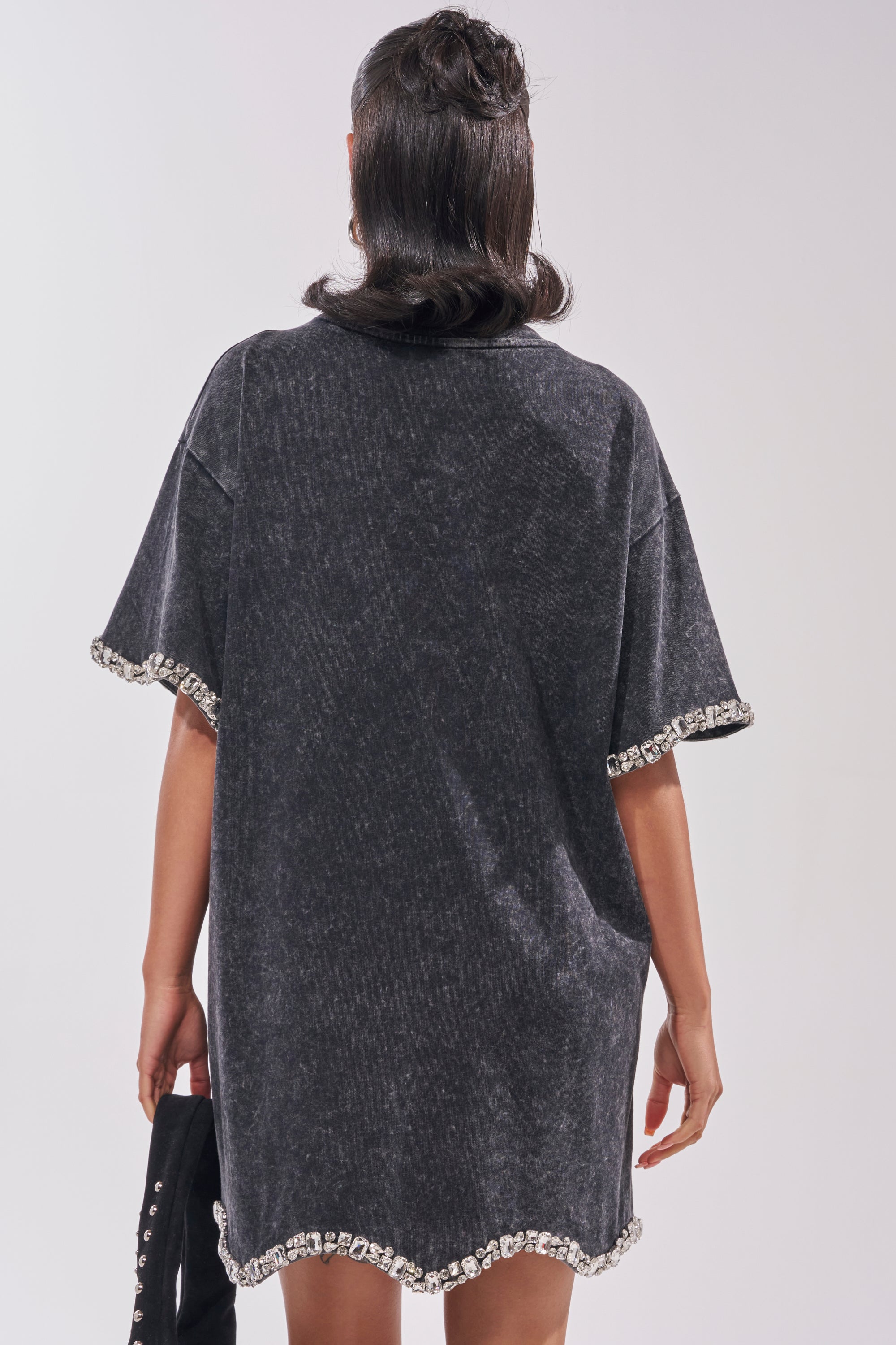 COOL GIRL EMBELLISHED TEE SHIRT DRESS IN BLACK