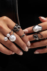 CHROME CRUSH PEARL RING SET