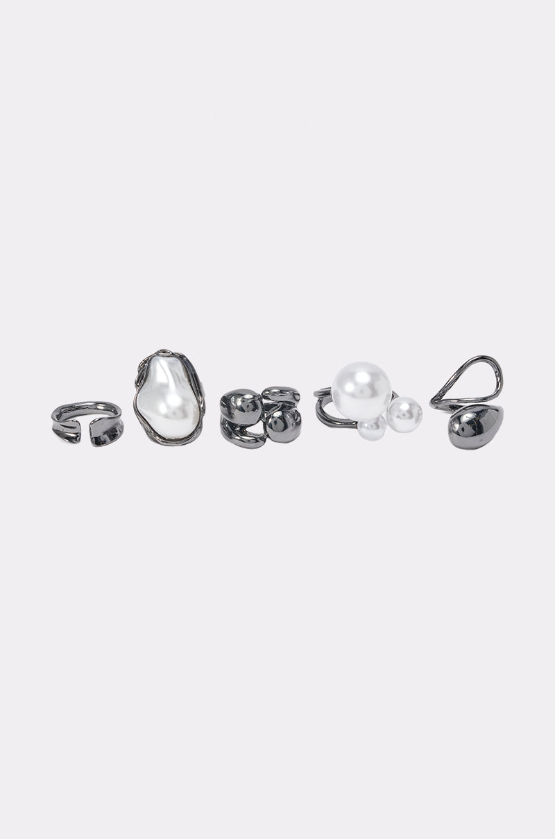 CHROME CRUSH PEARL RING SET