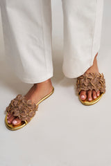 AZALEA WANG YUNA GOLD FLAT GOLD RHINESTONE EMBELLISHED SLIP ON SANDAL