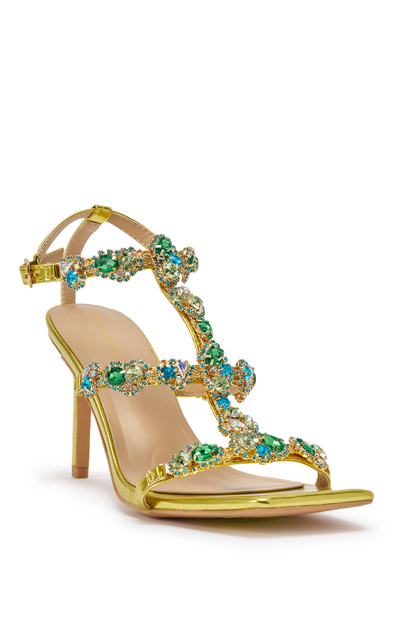 AZALEA WANG ZETA CITRON EMBELLISHED UPPER STILETTO SANDAL