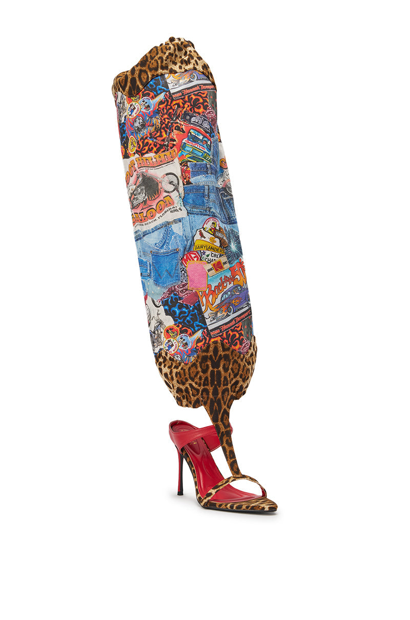 AKIRA GOLD ZIDANA DENIM MULTI BOOTIE WITH OPEN TOE