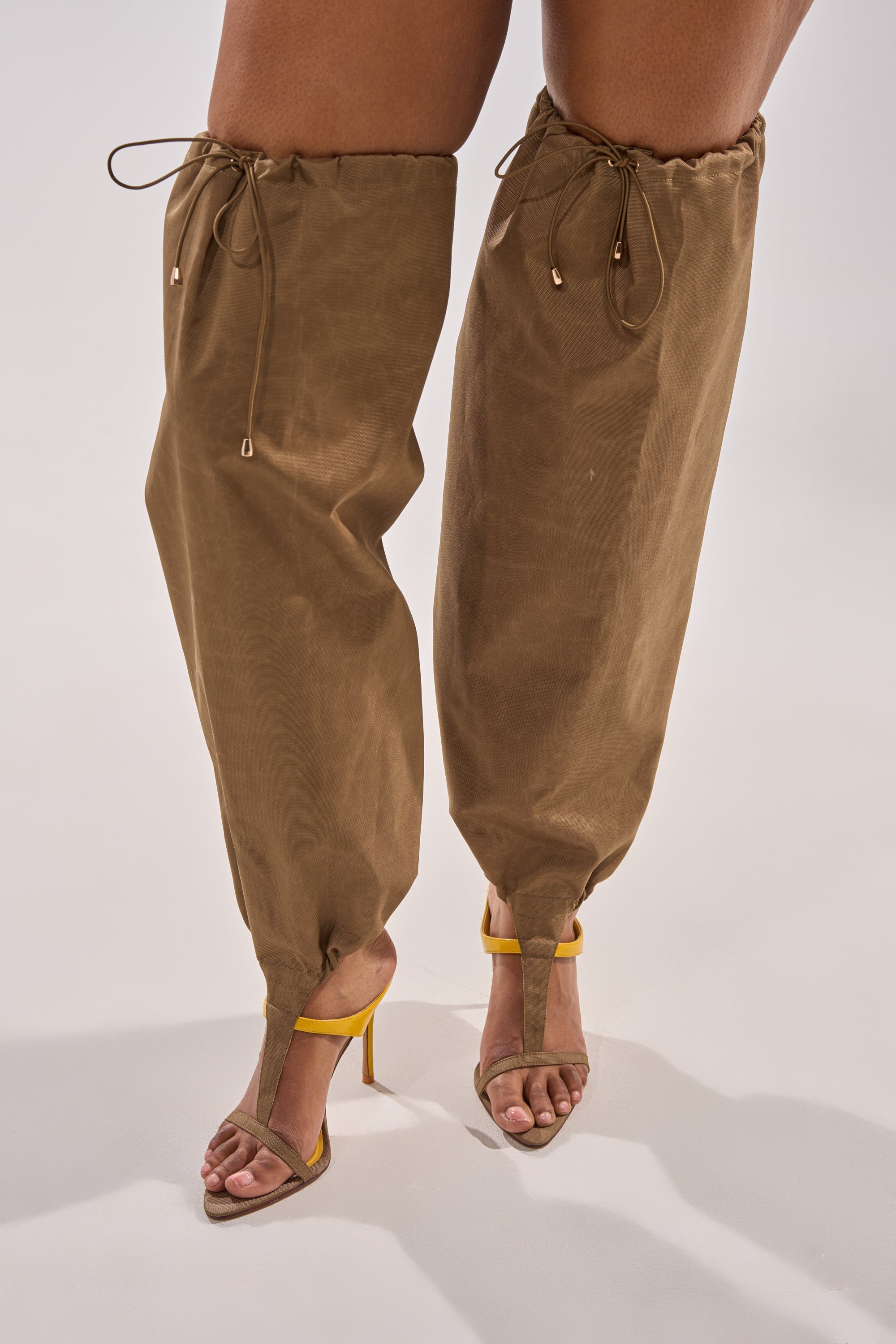 AKIRA GOLD ZIDANE OLIVE CANVAS SLOUCHY STILETTO SANDAL