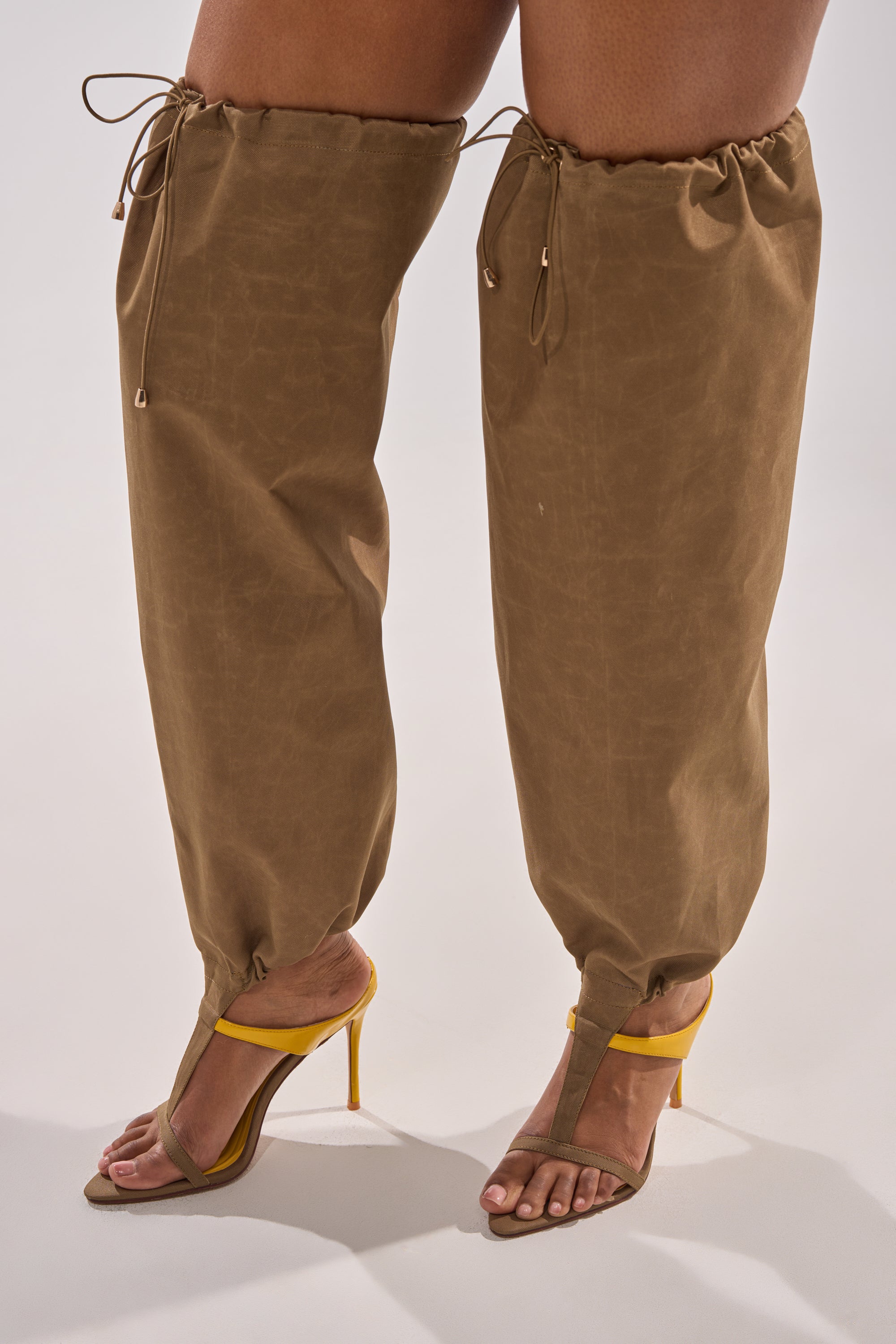 AKIRA GOLD ZIDANE OLIVE CANVAS SLOUCHY STILETTO SANDAL