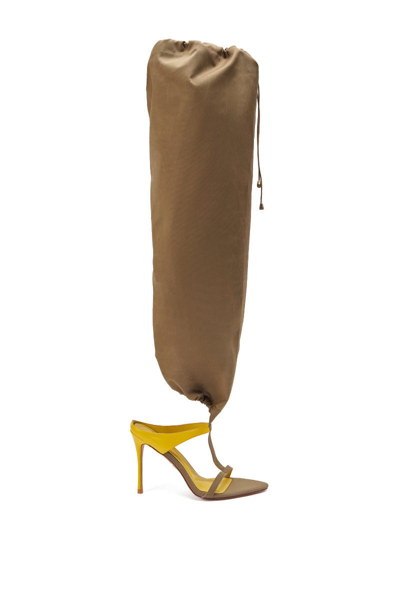 AKIRA GOLD ZIDANE OLIVE CANVAS SLOUCHY STILETTO SANDAL
