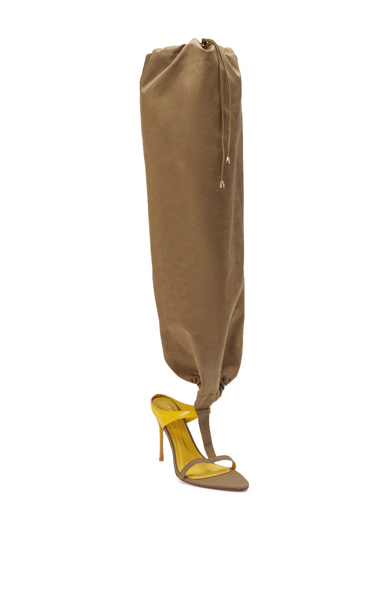 AKIRA GOLD ZIDANE OLIVE CANVAS SLOUCHY STILETTO SANDAL
