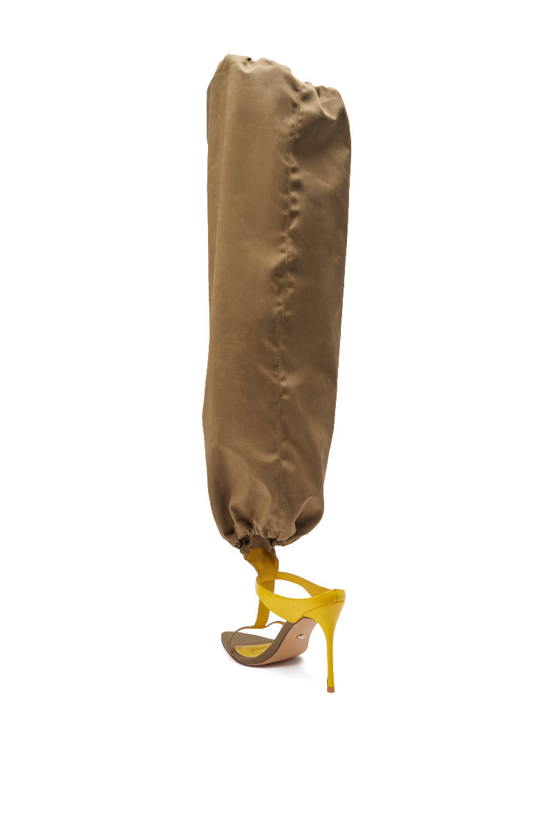 AKIRA GOLD ZIDANE OLIVE CANVAS SLOUCHY STILETTO SANDAL