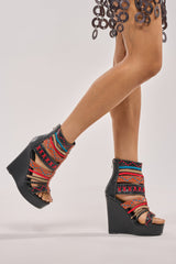AZALEA WANG ZINNIA BLACK MULTI WEDGE SANDAL