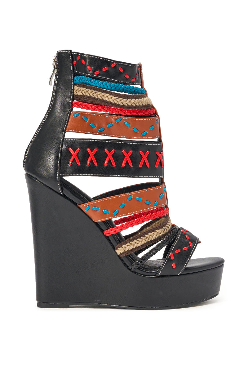 AZALEA WANG ZINNIA BLACK MULTI WEDGE SANDAL