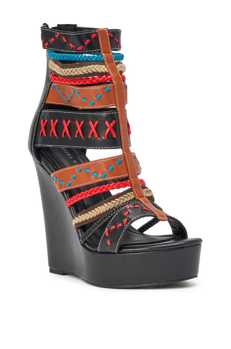 AZALEA WANG ZINNIA BLACK MULTI WEDGE SANDAL