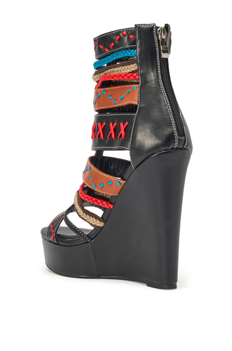 AZALEA WANG ZINNIA BLACK MULTI WEDGE SANDAL