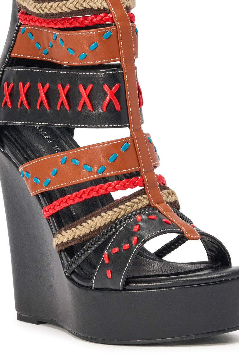AZALEA WANG ZINNIA BLACK MULTI WEDGE SANDAL