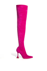 AZALEA WANG ELEVATE THIGH HIGH STRETCH SUEDE BOOT IN PINK