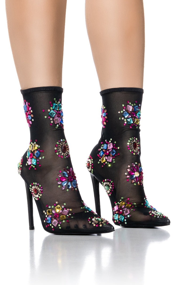 AZALEA WANG FAIRGROUND MULTI GEM CLUSTER MESH BOOTIE