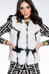 FAUX FUR VEST WITH MOTO TRIM
