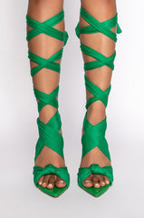 AZALEA WANG TIMMI TIE UP STILETTO SANDAL IN GREEN