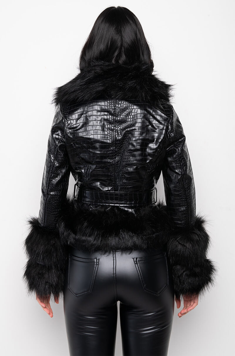 AZALEA WANG MONTAUK FAUX FUR MOTO JACKET