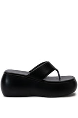 AZALEA WANG ODETTE PU FLATFROM SANDAL IN BLACK