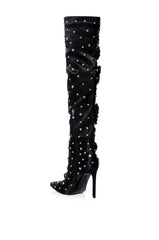 AZALEA WANG PATTI SATIN ROSE EMBELLISHED BOOT IN BLACK