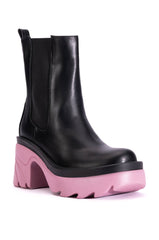 AZALEA WANG PRIMROSE PURPLE SOLE CHUNKY BOOTS IN BLACK