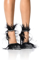 AZALEA WANG SEINE BLACK FEATHER AND DIAMOND EMBELLISHED PUMP