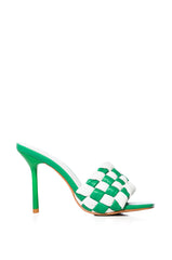 AZALEA WANG SIGRID GREEN AND WHITE CHECKER BOARD STILETTO SANDAL