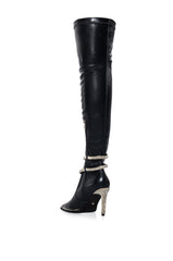 AZALEA WANG MULAN BLACK SNAKE WRAP DETAIL BOOT