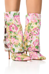 AZALEA WANG TILLEY MULTI FLOWER PRINT FOLD OVER BOOTIE IN MULTI