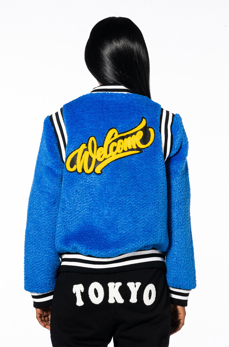 WELCOME BACK TEDDY VARSITY JACKET