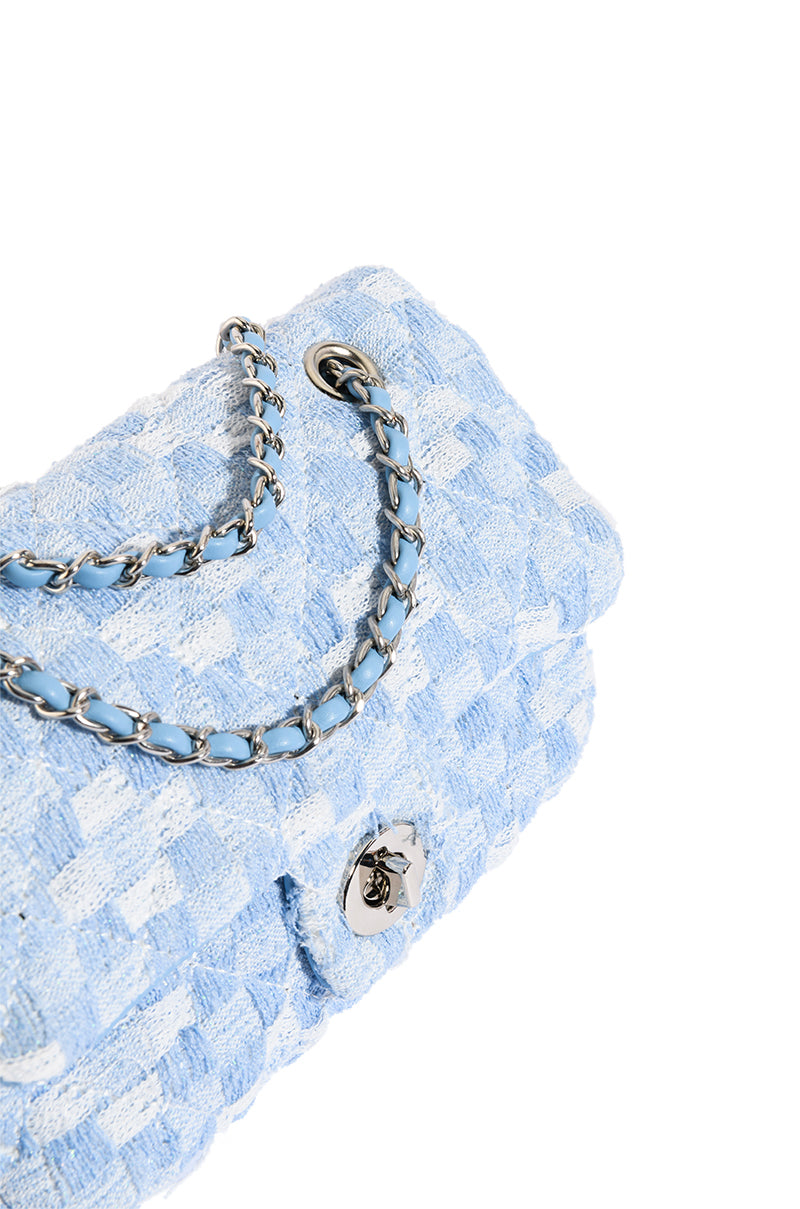AZAVIA PLAID QUILT PURSE IN BLUE