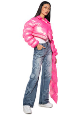 BACK AT IT PINK PUFFER WITH ZIP OF SCARF