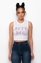 BITE ME RHINESTONE RIBBED TANK