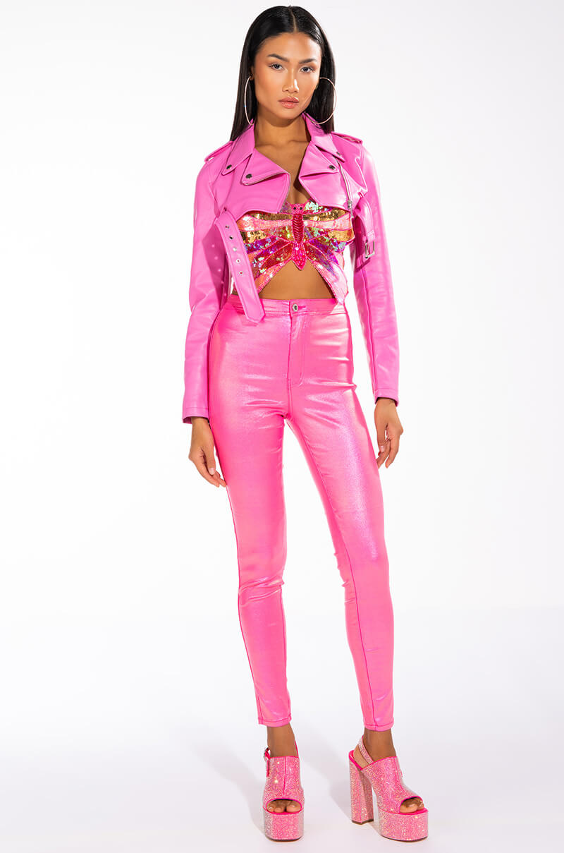 BORN TO SHINE METALLIC SKINNY PANTS