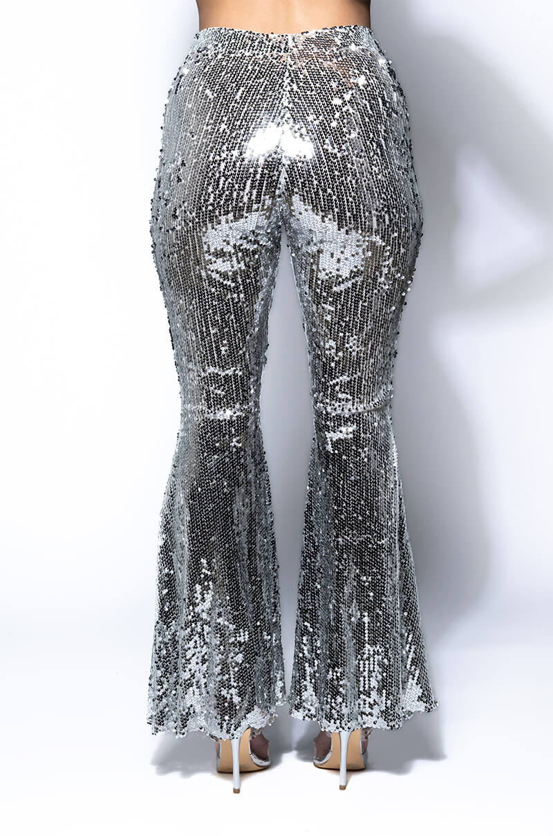 BRIGHTNESS SEQUIN FLARE PANT IN SILVER
