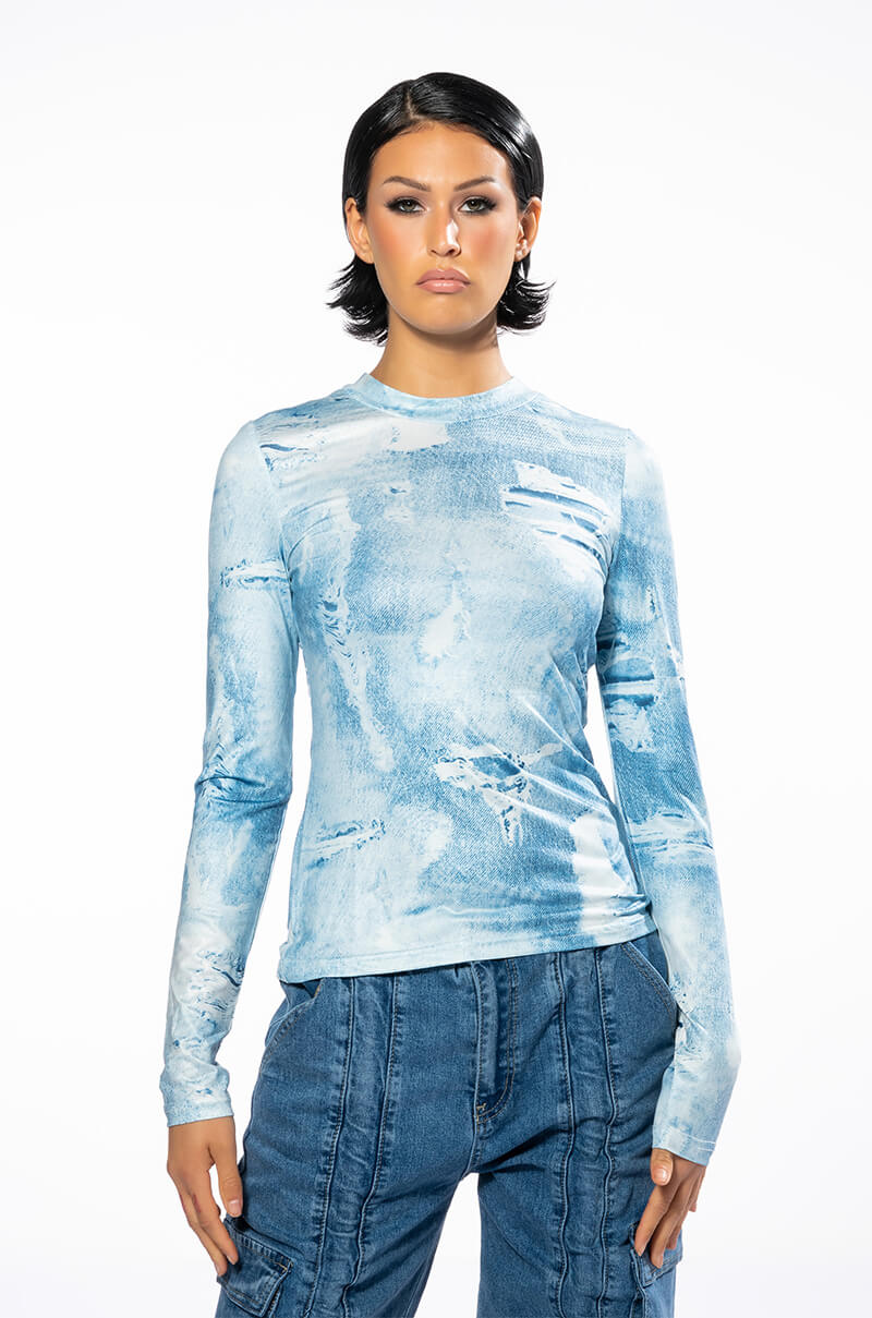 BRITT DENIM LOOK MESH TOP