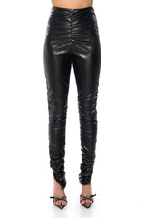 BUTTERY RUCHED FAUX LEATHER LEGGINGS