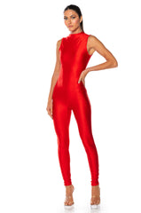 THE CASSIE SLEEVELESS SLINKY JUMPSUIT IN RED