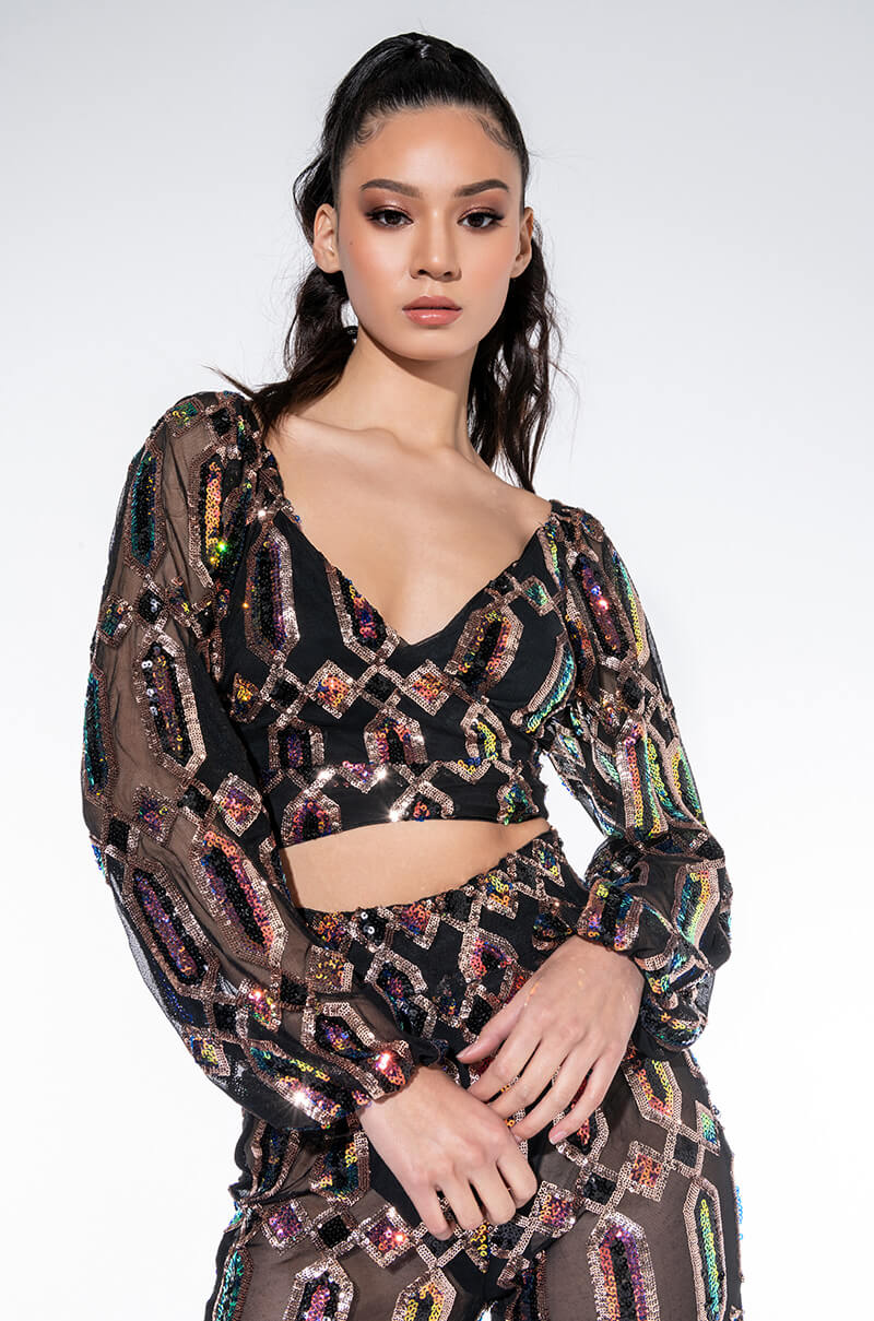 CELINE SEQUIN CROSS FRONT BLOUSE
