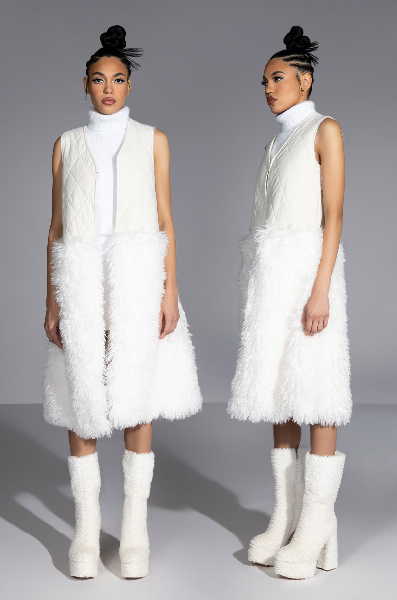 BORB QUILTED VEST WITH FAUX FUR