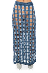 CHECK ON ME CUT OUT DENIM MIDI SKIRT