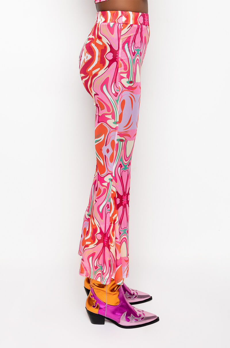 COLORFUL IMAGINATION FLARED MESH LEGGING