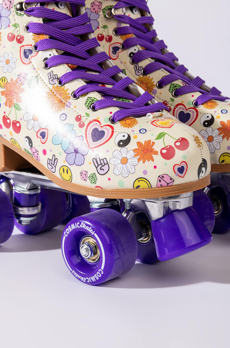 COSMIC SKATES FUNKY FLORAL PRINT ROLLER SKATES