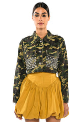CROP CAMO BOMBER JACKET WITH STUDS