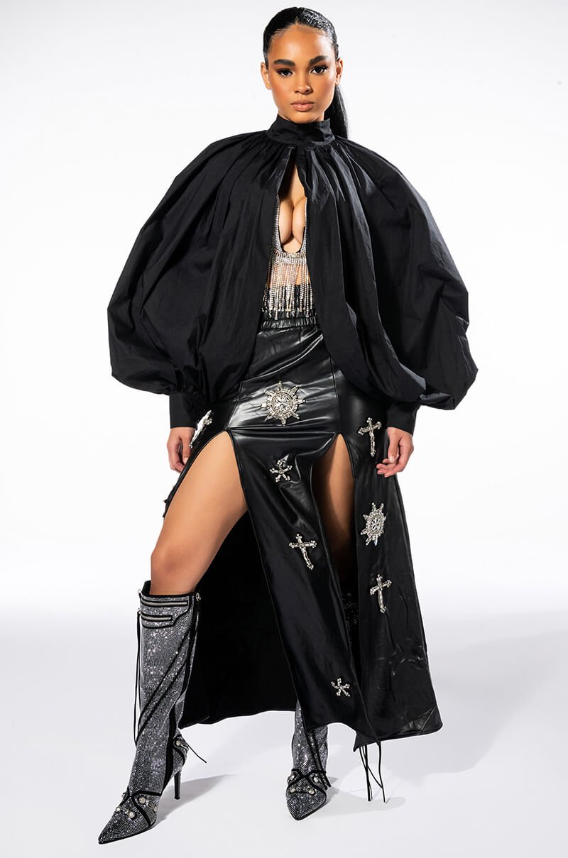 CROSSING MY PATH MAXI FAUX LEATHER SKIRT