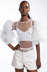 DAYDREAMIN SHEER RUFFLE SLEEVE TIERED DRESS